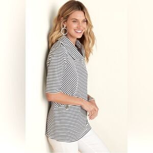 Soft Surroundings NWT Promenade Tunic Striped Pockets Black and White Size L